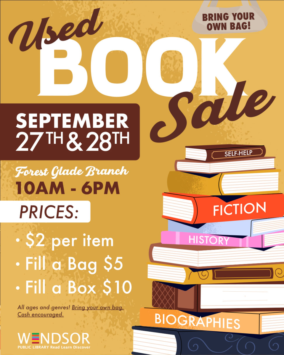 Used book sale on September 27th and 28th